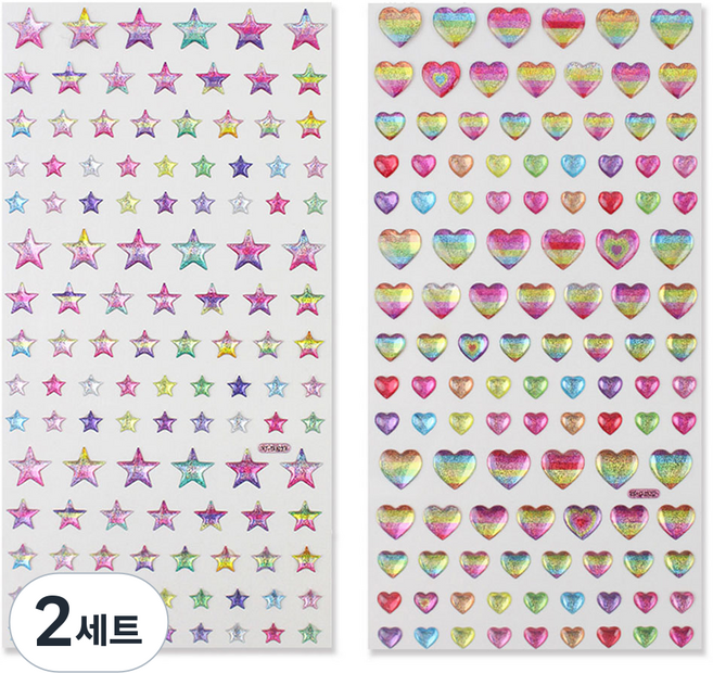 아이엔피 DIY 3D 입체 홀로그램 트윙클 스타 A17 + 샤이닝 하트 A22 다꾸스티커 A1 세트, 혼합색상, 2세트
