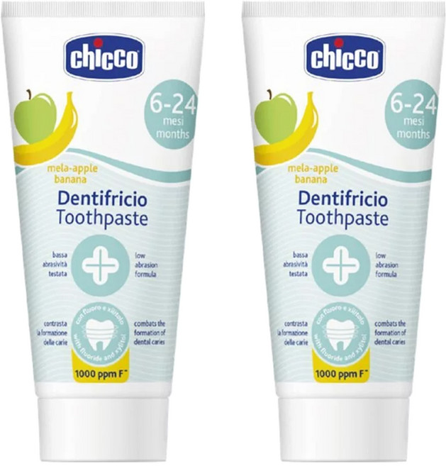 chicco 兒童木醣醇含氟牙膏 蘋果香蕉, 50ml, 2條