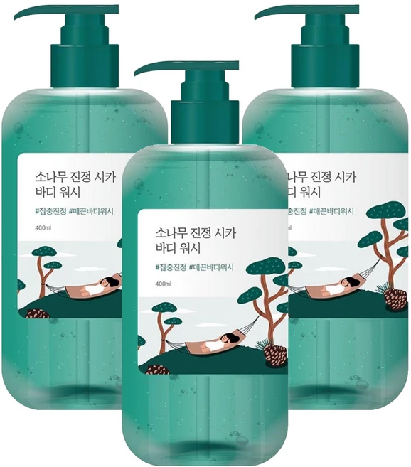 라운드랩 소나무 진정 시카 바디 워시, 400ml, 3개 - 쿠팡