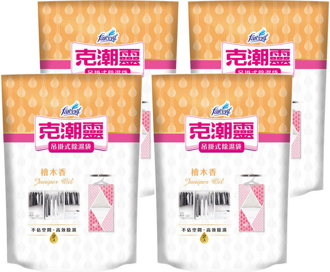 farcent 花仙子 克潮靈 吊掛式除濕袋 檜木香 2個, 400g, 4包