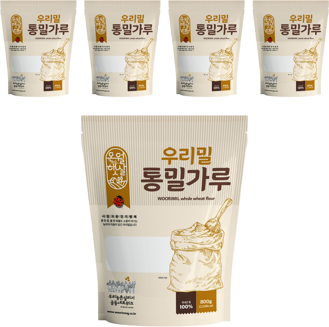 오월햇살 우리밀 통밀가루, 800g, 5개
