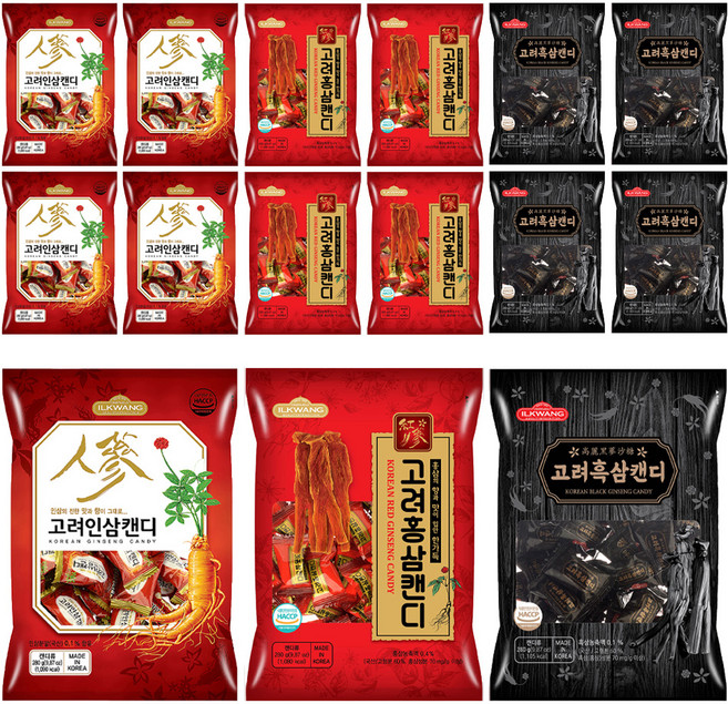 일광제과 고려홍삼캔디 280g + 고려인삼캔디2 280g + 고려흑삼캔디 280g, 840g, 5세트