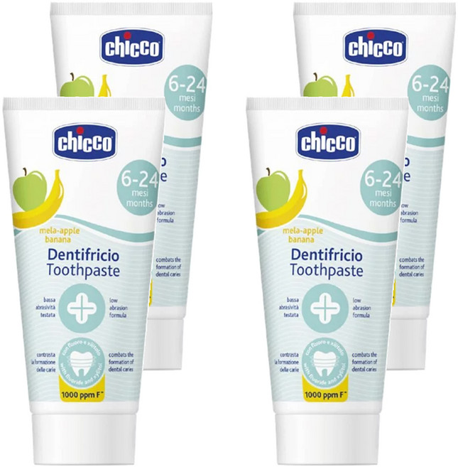 chicco 兒童木醣醇含氟牙膏 蘋果香蕉, 50ml, 4條