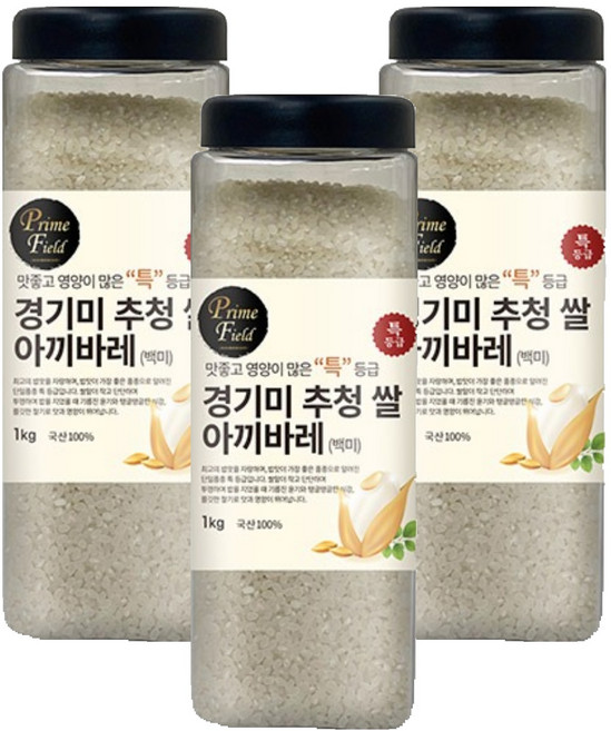 Prime Field 경기 추청 아끼바레 백미 특등급, 1kg, 3개