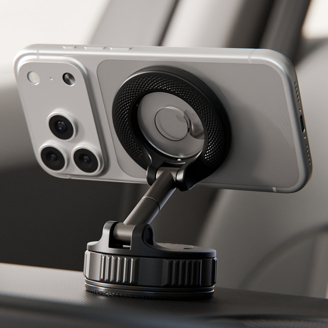 신지모루 맥세이프 360도 M 다이얼 에어락 접이식 진공 흡착 차량용 거치대, 1개, 블랙