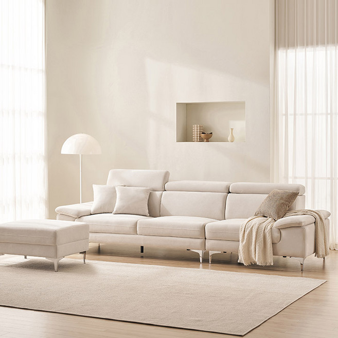 삼익가구 헤븐 아쿠아텍스 헤드틸팅 4인용 소파 + 스툴 방문설치, 아이보리