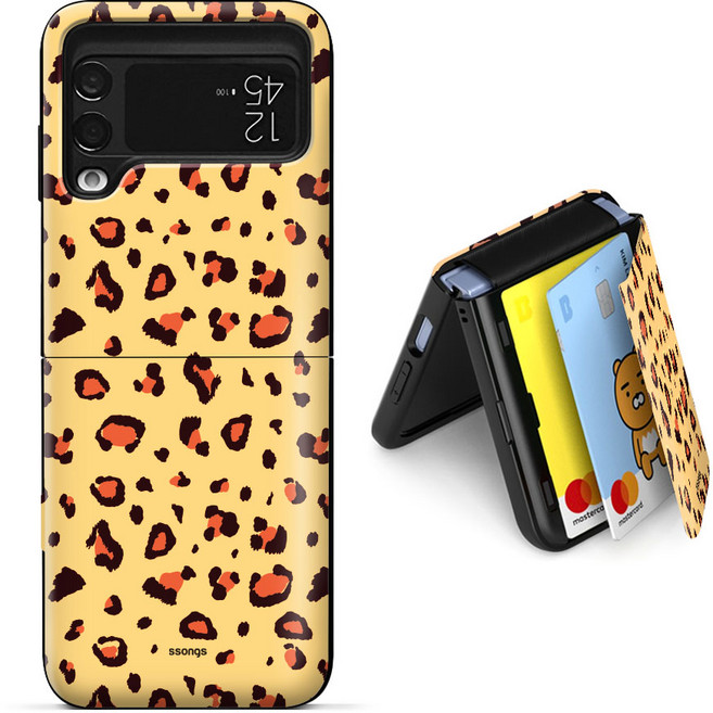 쏭스 Z플립4 마그네틱 도어범퍼 카드2장 휴대폰케이스 레오파드