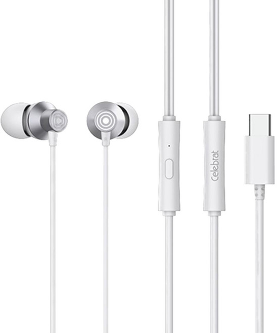 Celebrat Type-C 金屬入耳式可通話耳機, D15, 白色