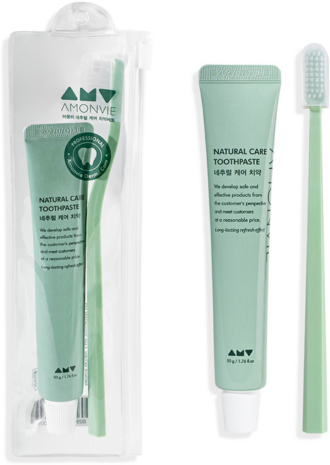 아몽비 휴대용 치약 칫솔 2종 세트, 50g, 1세트