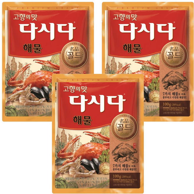 다시다 명품골드 해물 조미료, 100g, 3개