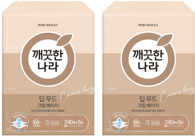 깨끗한나라 딥무드 미용티슈 크림 베이지 2겹, 240개입, 12개
