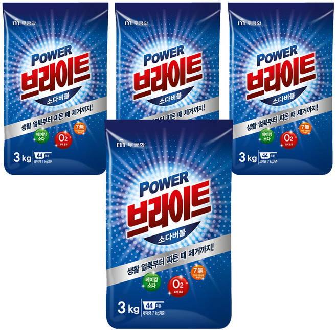 브라이트 파워 소다버블 분말세제, 3kg, 4개