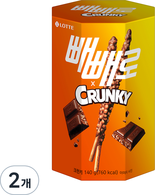 빼빼로 크런키, 140g, 2개