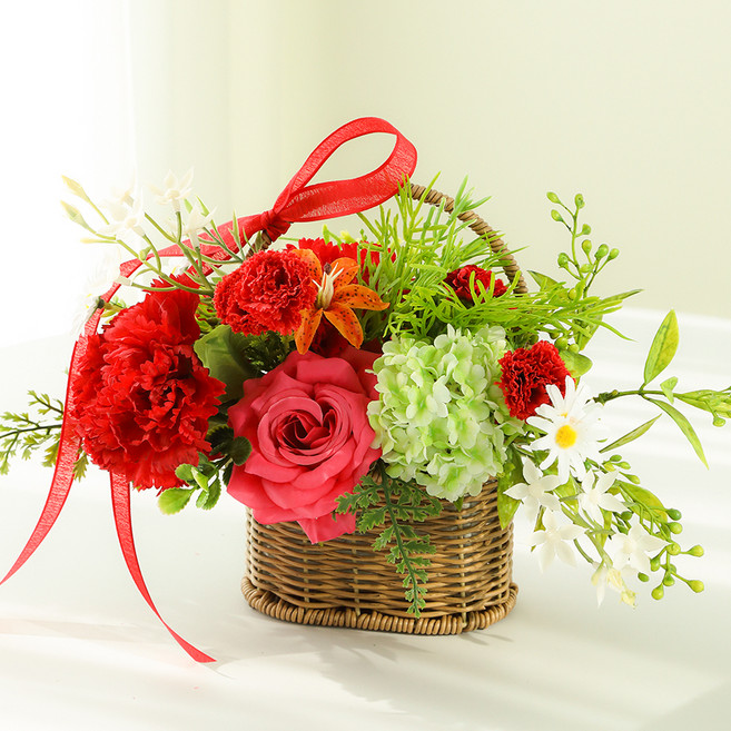 뷰티풀데코센스 생화같은조화 꽃바구니 카네이션, 레드, 1개