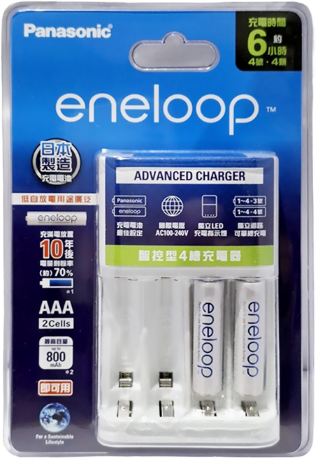 Panasonic eneloop 台灣公司貨 充電組 標準款 BQ-CC17充電器 + 4號電池 2顆, 1組
