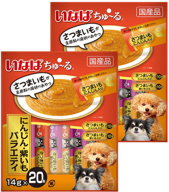 이나바 강아지 츄르 버라이어티 간식 20p DS-310, 혼합맛(고구마/당근), 280g, 2개