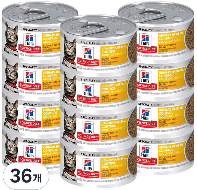 힐스사이언스다이어트 어덜트 고양이 유리너리 헤어볼 컨트롤 습식사료, 닭, 82g, 36개