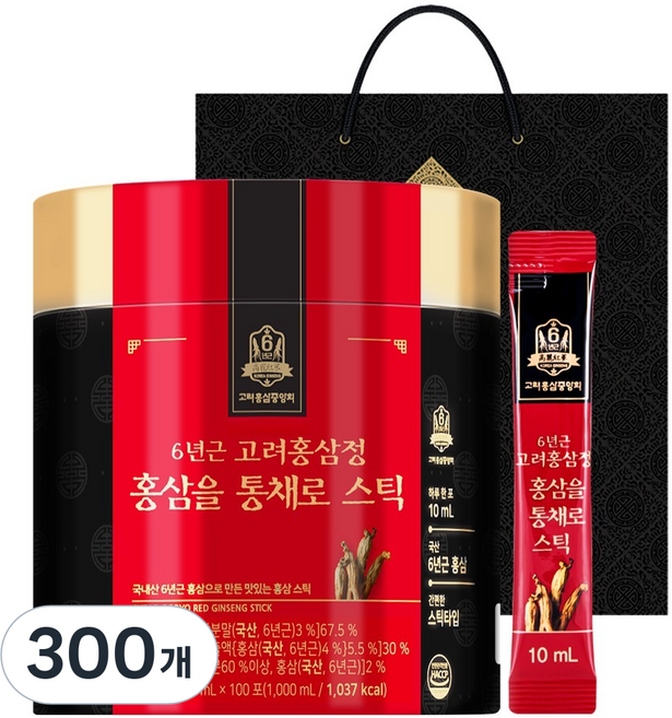 KOREA GINSENG 高麗紅蔘 6年根高麗紅參精 全根紅參條 100入 + 提袋, 10ml, 300個