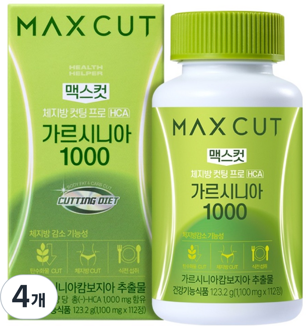 헬스헬퍼 맥스컷 체지방 컷팅 프로 HCA 가르시니아 1000 123.2g, 4개, 112정