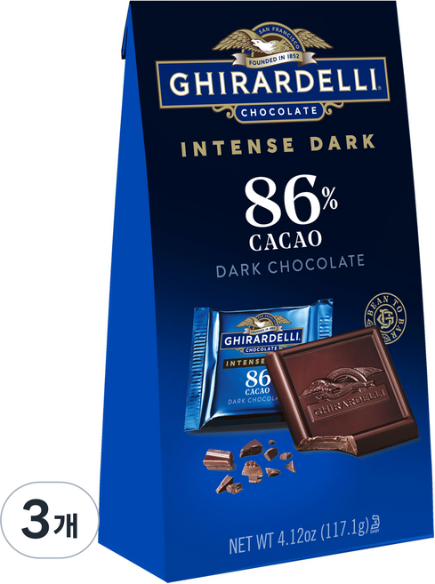 기라델리 인텐스다크 카카오 초콜릿 86% 스퀘어 백, 117.1g, 3개