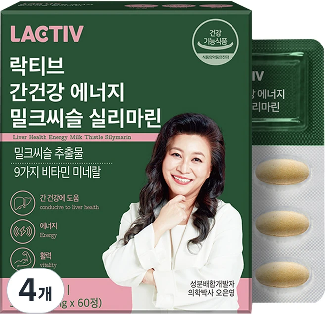 락티브 간건강 에너지 밀크씨슬 실리마린 54g, 60정, 4개 - 쿠팡
