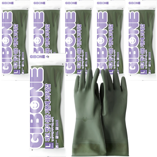 기본에 끼고 벗기 쉬운 고무장갑, 다크그린, 대(L), 6세트