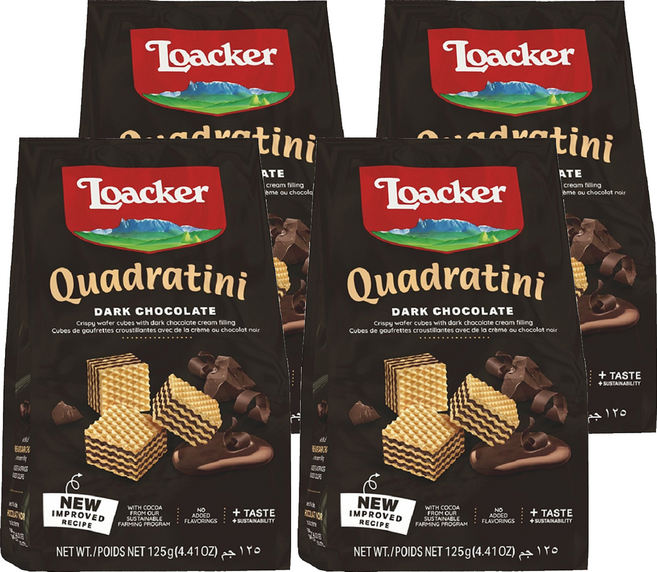 Loacker 萊佳哈斯 方角哈斯餅 黑巧克力風味 香濃不死甜, 125g, 4包