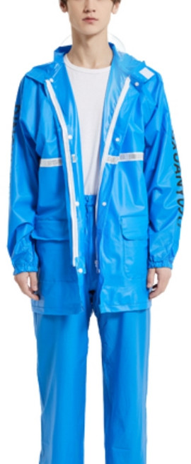 블루시즌 레인 자켓 심리스 방수 안전 우비 상하의 세트, 블루, 1개