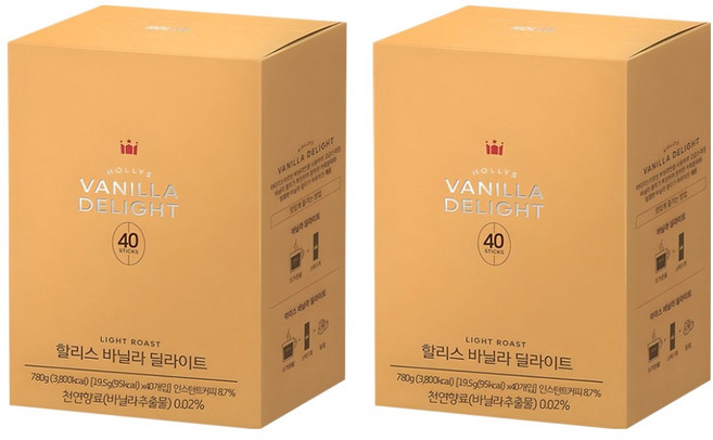 HOLLYS 香草風味即溶咖啡粉, 19.5g, 40條, 2盒