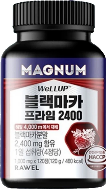 매그넘 로엘 웰업 블랙마카 프라임 2400 120정, 120g, 1개 - 쿠팡