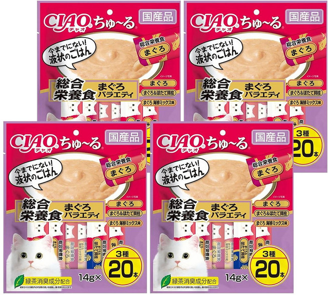 INABA CIAO 啾嚕 肉泥-綜合營養食 20p, 鮪魚海鮮綜合, 280g, 4袋