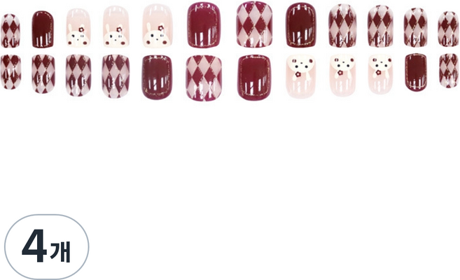 비투윈 나약성 예쁜 네일팁, 4개, R708 레드마린흰토끼