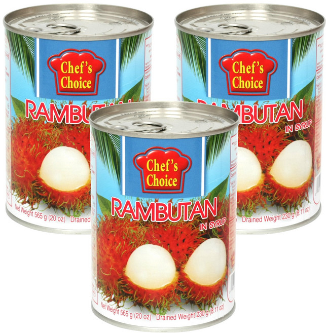 쉐프의초이스푸드 람부탄 과일 통조림, 565g, 3개