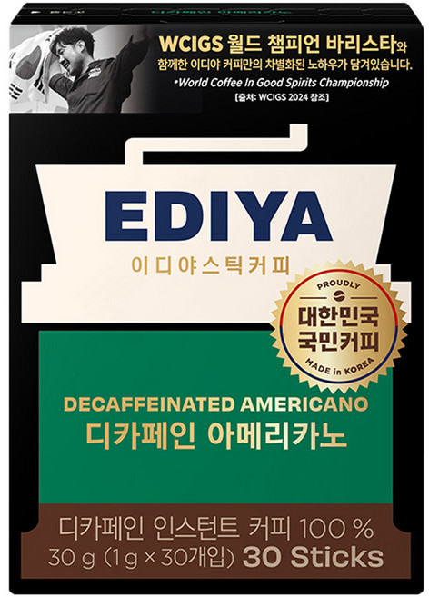 이디야 디카페인 아메리카노 원두커피스틱, 1g, 30개입, 1개