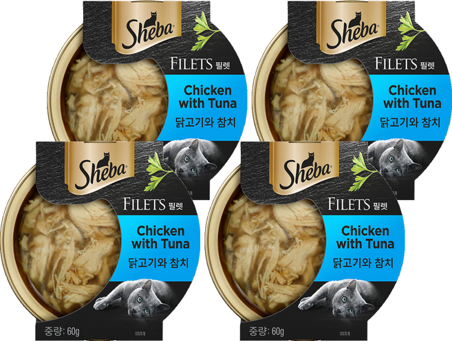 쉬바 어덜트 고양이 필렛 습식사료, 닭+참치, 60g, 4개