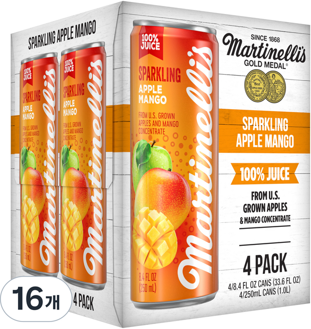 마르티넬리 스파클링 애플 & 망고주스, 16개, 250ml