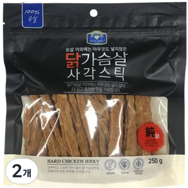 벨버드 강아지 순살가득 사각스틱, 닭가슴살, 250g, 2개