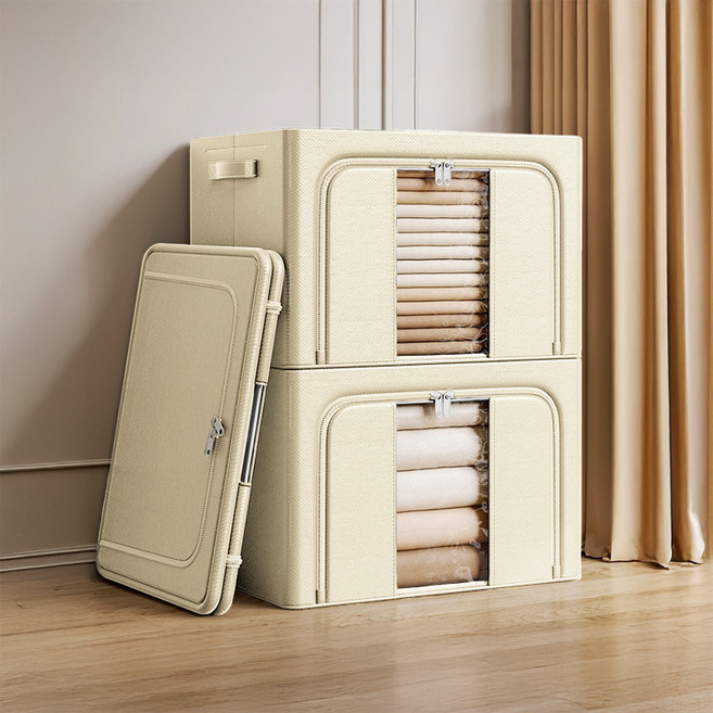 MF스토어 대용량 이불 보관하기 좋은 옥스퍼드 패브릭 다용도 리빙 박스, 베이지, 2개