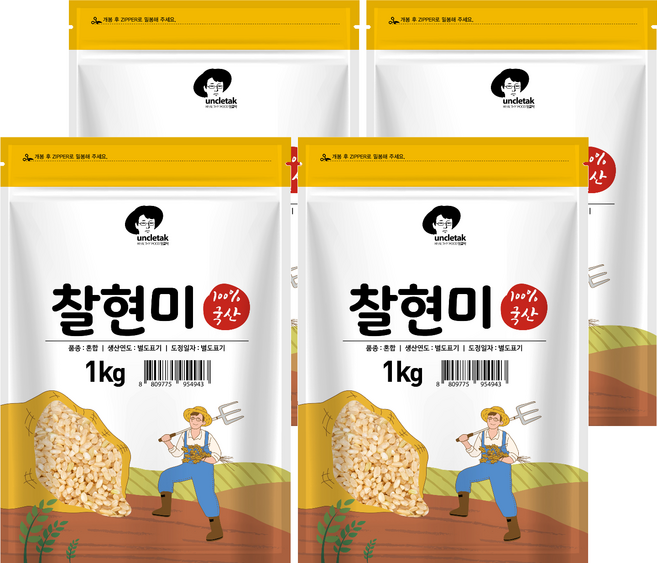 엉클탁 국산 찰현미, 1kg, 4개