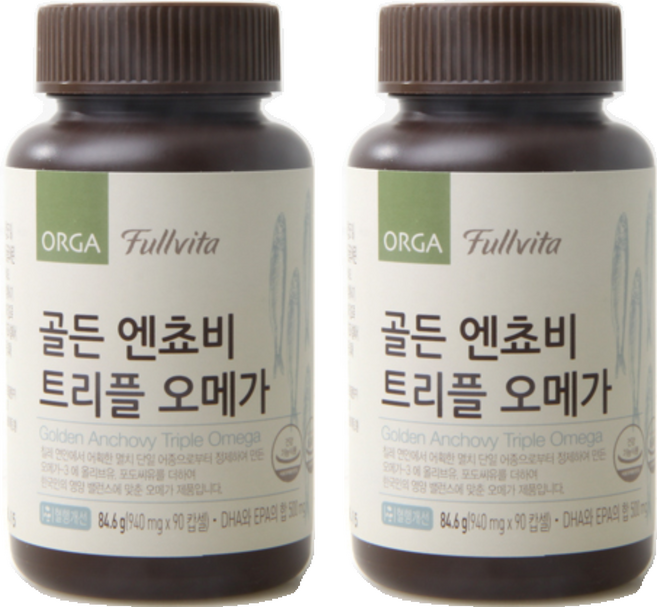 풀비타 골든 엔쵸비 트리플 오메가 (940mg x 90캡슐), 2개, 90정