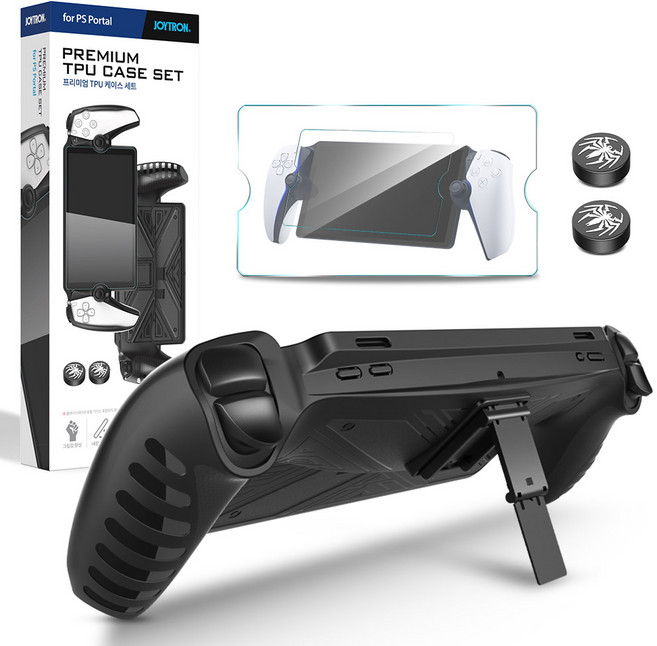 조이트론 PS포탈 프리미엄 TPU 케이스+9H필름+스틱캡2P 세트, 블랙, 1세트, JTPT-107