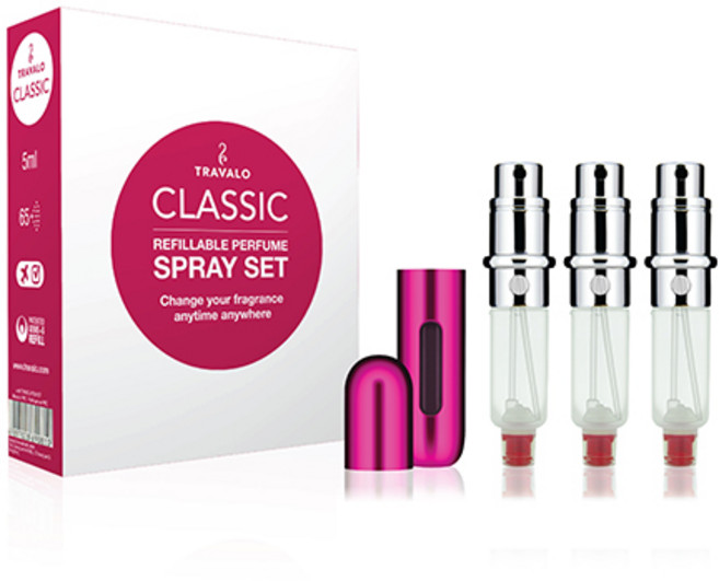 트라발로 펌핑식 충전 휴대용 향수공병 클래식 뉴 엔진 3p + 케이스 세트, 핫핑크, 1개