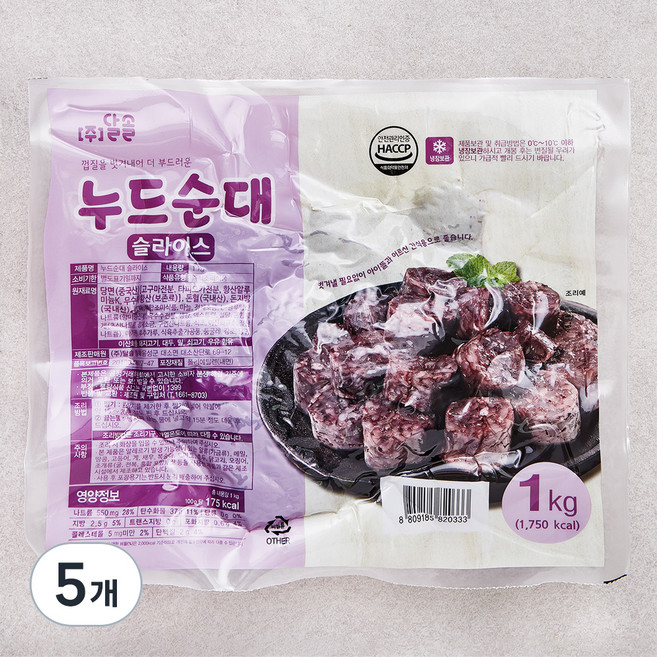달솔 누드순대 슬라이스, 1kg, 5개