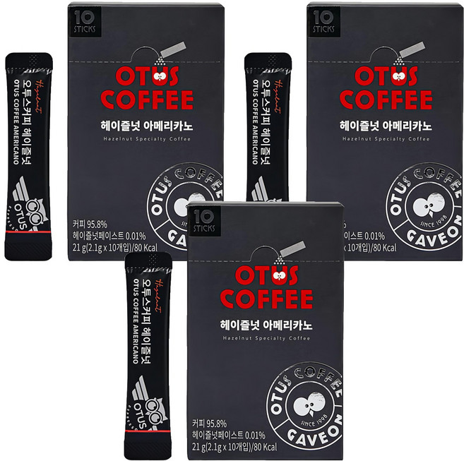 오투스커피 헤이즐넛 아메리카노 원두커피스틱, 10개입, 3개, 2.1g