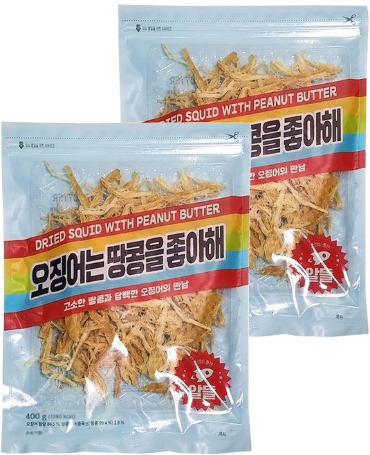 정화식품 오징어는 땅콩을 좋아해 간식, 400g, 2개