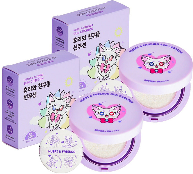 수아담 유아용 휴리와 친구들 무기자차 저자극 자외선 차단 선쿠션 SPF50+ PA++++, 15g, 2개