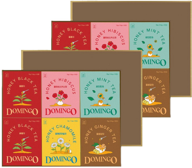 도밍고 차 선물세트, 꿀홍차 2개 + 꿀히비스커스 1개 + 꿀캐모마일 1개 + 꿀페퍼민트 1개 + 꿀생강 1개, 2세트