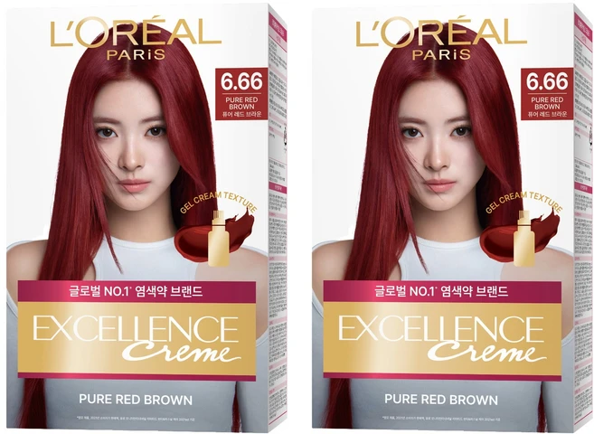 로레알파리 엑셀랑스 크림 빗캡으로 간편한 새치염색 염모제, 6.66호 퓨어 레드 브라운, 2개 - 쿠팡