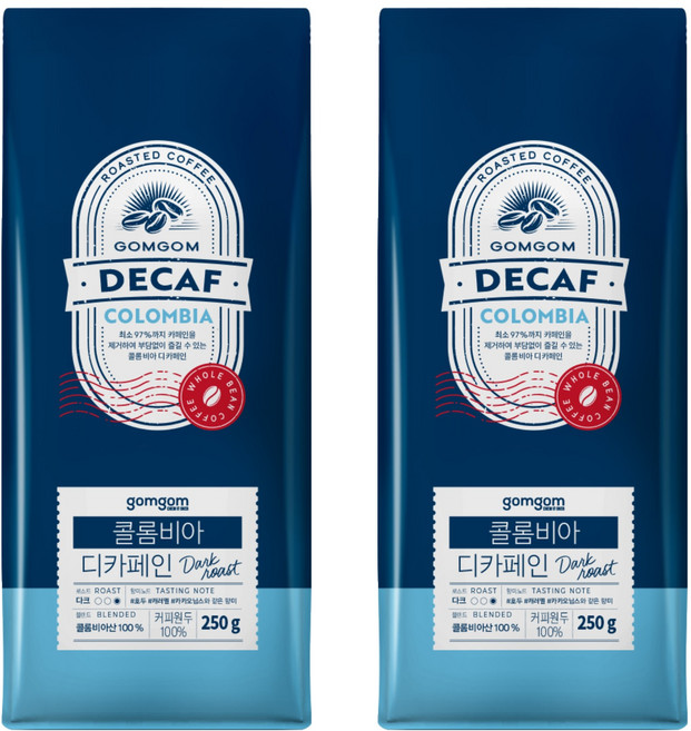 gomgom 哥倫比亞低咖啡因咖啡豆, 咖啡豆(無研磨), 250g, 2包