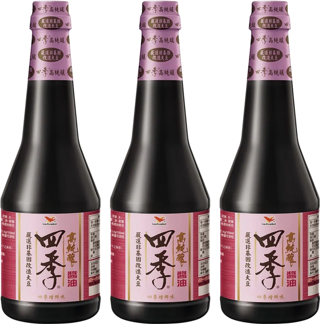 統一 四季 高純釀釀造醬油, 870ml, 3瓶